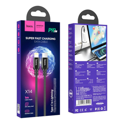 Кабель hoco. Super Fast Charging Data Cable разъем Type-C – Lightning, 1 м (X14) Черный