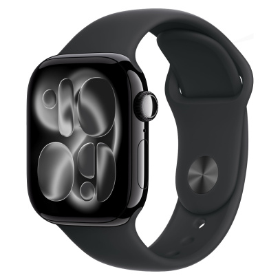 Apple Watch Series 11, 46 мм корпус из алюминия цвета «Jet Black», ремешок Sport Band размера S/M цвета «Black»