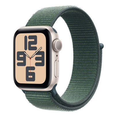 Apple Watch SE (2024), 40 мм корпус из алюминия цвета «Starlight», ремешок Sport Loop цвета «Lake Green»