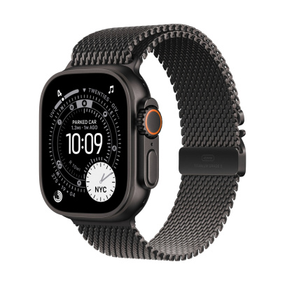 Apple Watch Ultra 3 (2025), 49 мм корпус из титана цвета «Black», ремешок Titanium Milanese Loop размера S цвета «Black»