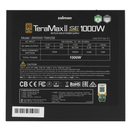 Блок питания Zalman (ZM1000-TMX2SE) Gold, 1000 Вт Чёрный