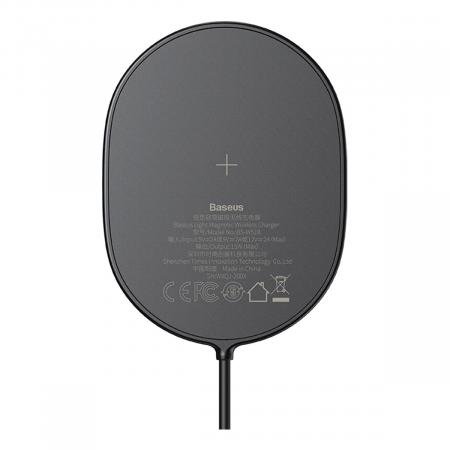 Беспроводное зарядное устройство 15w Baseus Light Magnetic Wireless Charger, Type-C кабель 1,5 м (WXQJ-01) Black, чёрный