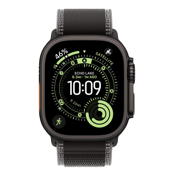 Apple Watch Ultra 3 (2025), 49 мм корпус из титана цвета «Black», ремешок Trail Loop размера S/M цвета «Black/Charcoal»