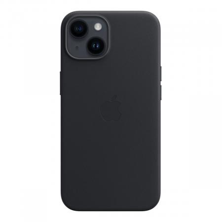 Чехол Leather Case MagSafe для Apple iPhone 14 «Midnight» Черный