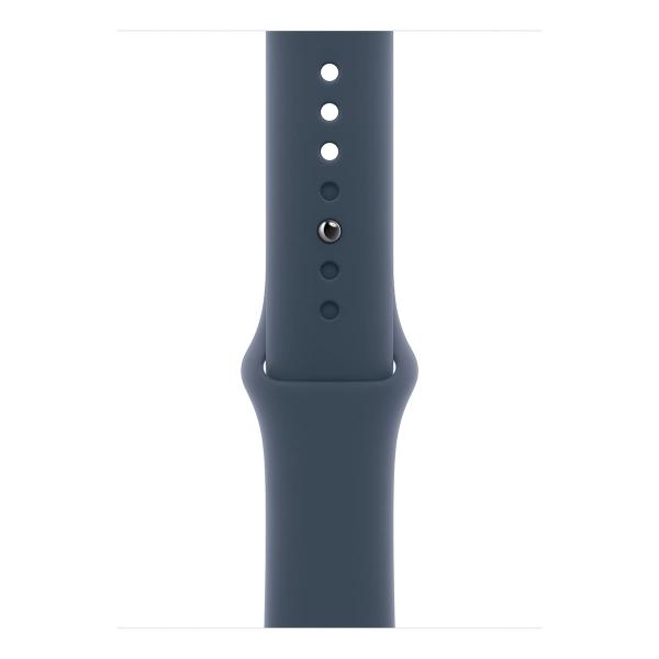 Apple Watch Series 9, 45 мм корпус из алюминия цвета «Silver», ремешок Sport Band размера S/M цвета «Storm Blue»