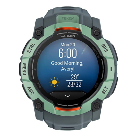 Часы Garmin INSTINCT 3 AMOLED 50мм Neo Tropic, зеленый с серым ремешком