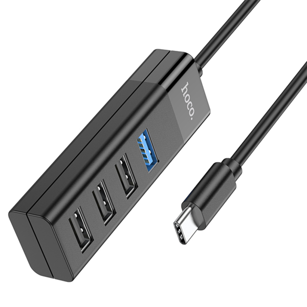 USB-хаб hoco. 4в1 Type-C на USB 3.0 + 3 USB 2.0 (HB25T) Черный
