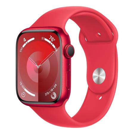 Apple Watch Series 9, 45 мм корпус из алюминия цвета (PRODUCT)RED™, ремешок Sport Band размера S/M цвета «Red»