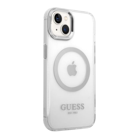 Чехол Guess для iPhone 14 с MagSafe PC/TPU Metal outline Hard (GUHMP14SHTRMS) Transparent/Silver Прозрачный