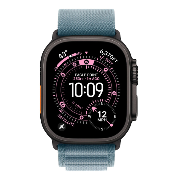 Apple Watch Ultra 3 (2025), 49 мм корпус из титана цвета «Black», ремешок Alpine Loop размера S цвета «Light Blue»