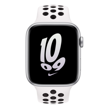 Apple Watch Nike SE (2022), 44 мм корпус из алюминия цвета «Silver», ремешок Nike Sport Band размера M/L цвета «Summit White/Black»