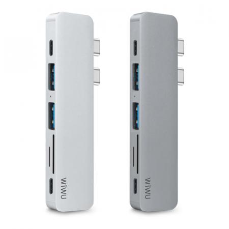 Хаб WiWU 2*USB3.0+2*Type-C+HDMI+SD+TF (T8) Серый