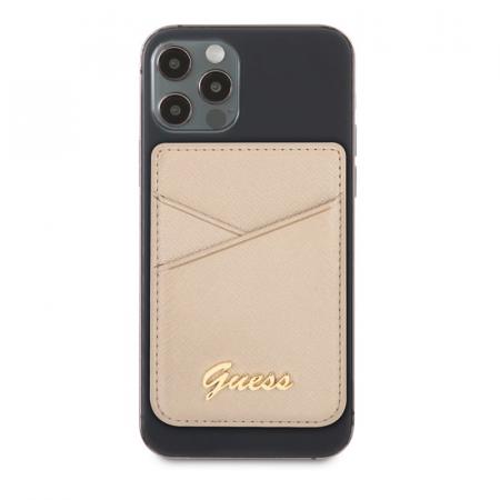 Магнитный бумажник Guess Wallet Cardslot MagSafe Saffiano Script logo (GUWMSSASLGO) Золотой