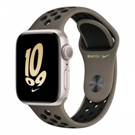Apple Watch Nike SE (2022), 40 мм корпус из алюминия цвета «Starlight», ремешок Nike Sport Band размера S/M цвета «Olive Grey/Black»
