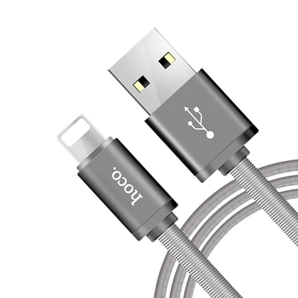 USB кабель hoco. Металлический 1,2 м разъем Lightning (U5) Серый