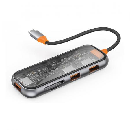 Хаб WiWU Cyber 005 USB3.0*3+SD+TF card slot Серый космос
